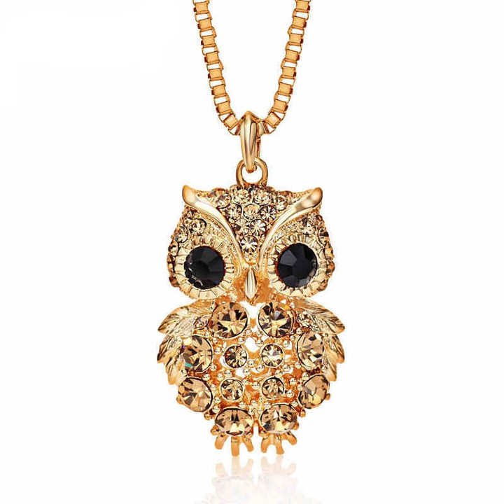Charming Fashion Owl Pendant Long Sweater Chain Necklaces | Crystal Rhinestone Pendant Necklace for Lady