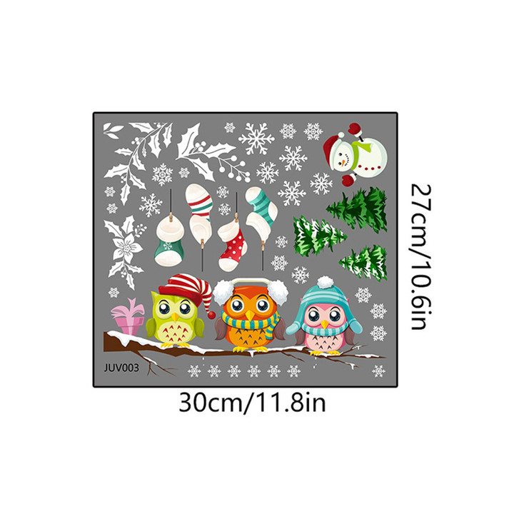 Removable Christmas Cartoon Snowflake Owl Wall, Window Sticker Stickers