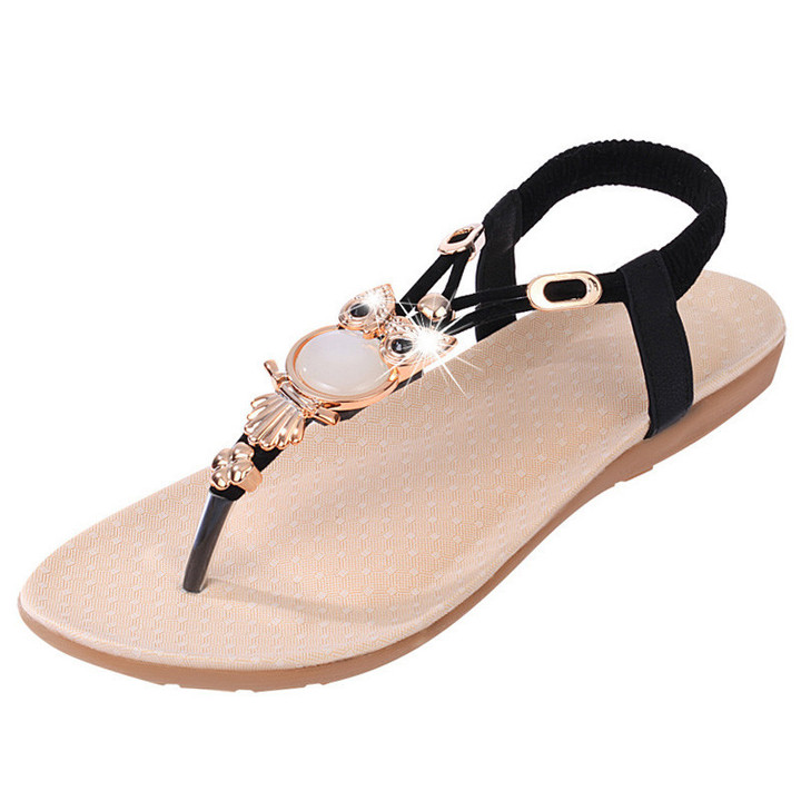 Owl Beaded Summer Beach Sandals | Women's T-strap Sandals