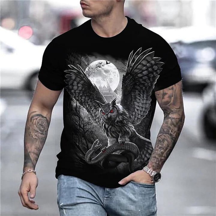 3d Owl Graphic Printed T Shirts For Men | Oversized Short Sleeve Vintage Tops Tee Shirt