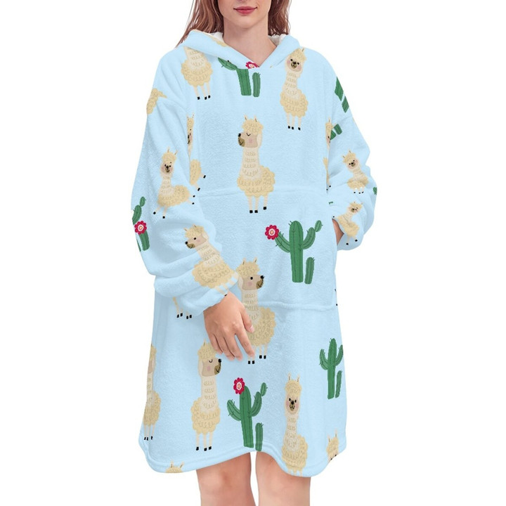 Funny Cartoon Alpaca Wearable Blanket Hoodie Oversized