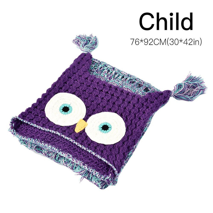 Winter Crocheted Hooded Owl Blanket | Kids Adult Warm Knitted Hooded Hoodie Blanket