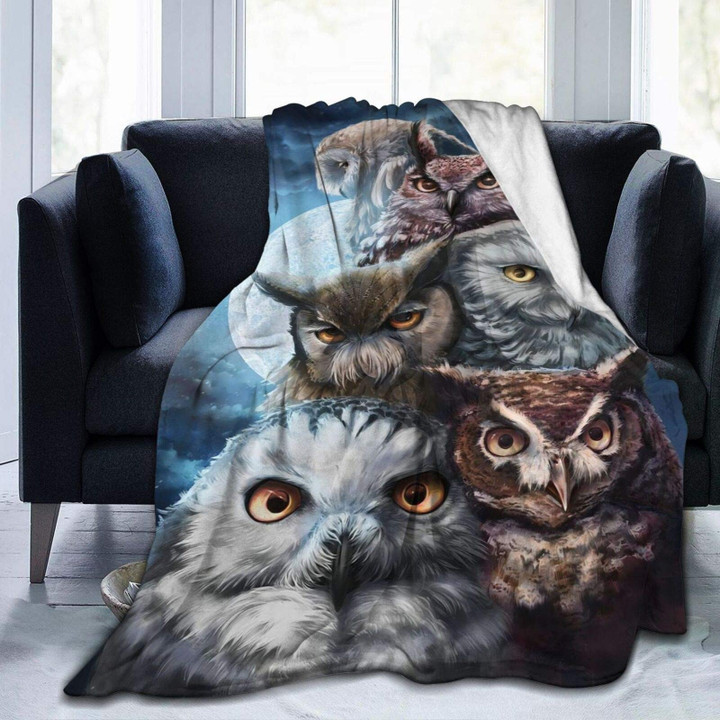 Cool Owl Blanket Print Flannel Comfort Soft Warm Glow | Owl Throw Blanket for Birthday Gift
