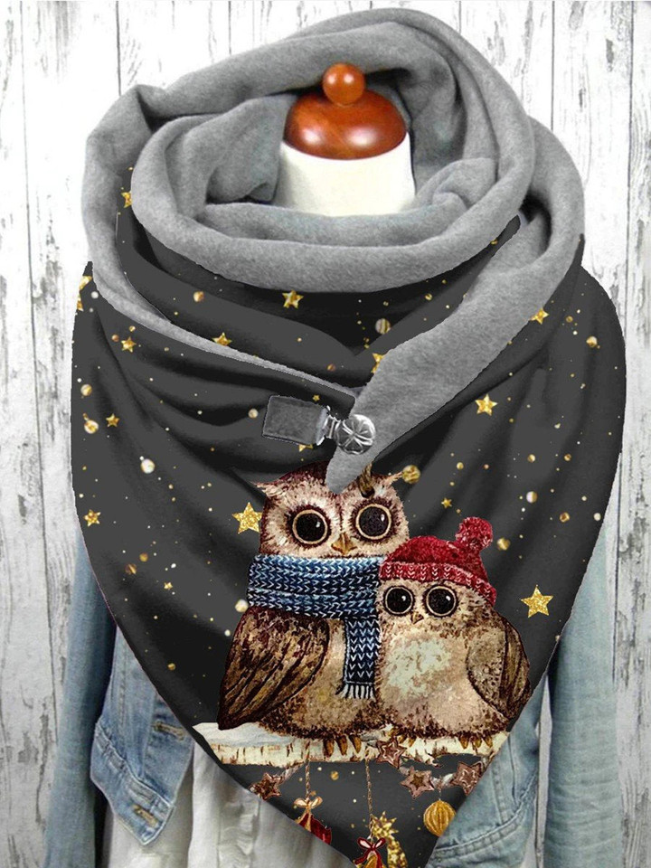 Christmas Snowflake Owl Warm Fleece Casual Scarf And Shawl for Women