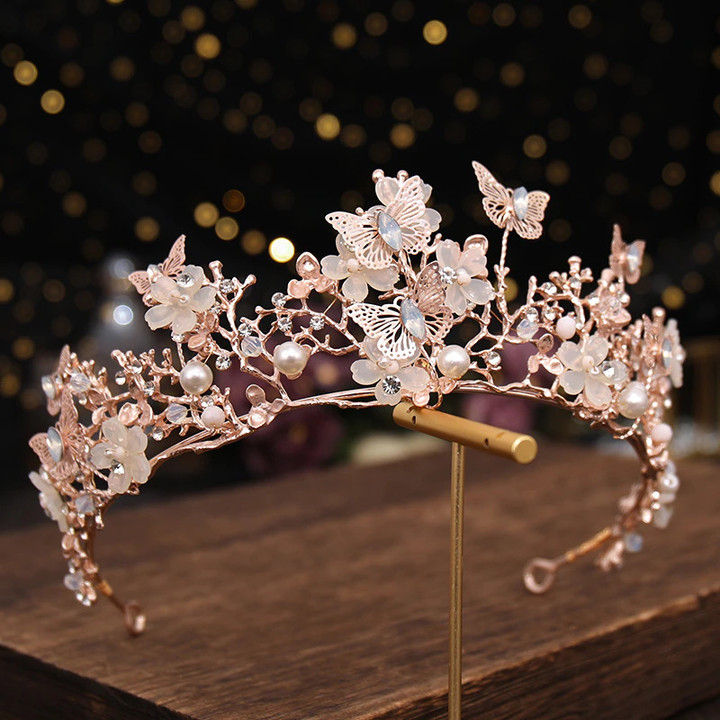 Bridal Crown Baroque Pearl Rhinestone Crown And Tiara Butterfly Hairband
