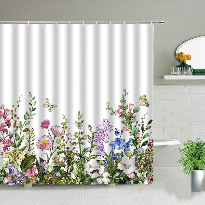 Flower Butterfly Pattern Shower Curtain | Waterproof Bathroom Shower Curtain | 3d Showercurtain