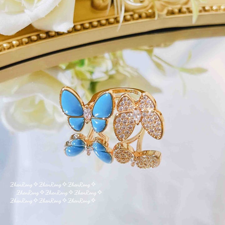 Charms Double Butterfly Rings for Women | Vintage Natural Turquoise Elegant Open Ring