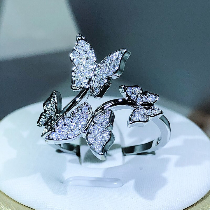 925 Sterling silverColorful Resizable Butterfly Ring