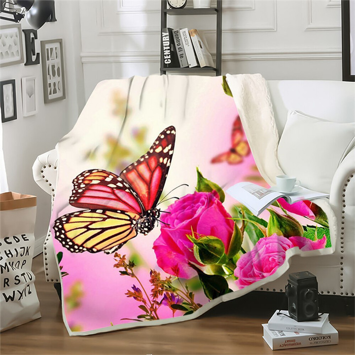 Purple Lavender Moth Butterfly 3D Printed Throw Blankets