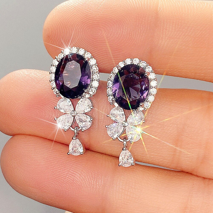 Huitan Gorgeous Purple Cubic Zirconia Dangle Earrings for Women
