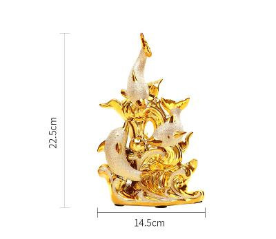 European Resin Animal ornaments Gold Dolphin Figurines Crafts Home Livingroom Table