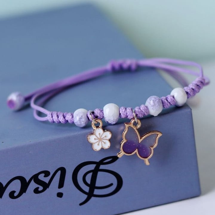 Handmade Purple Butterfly Flower Bracelet For Women