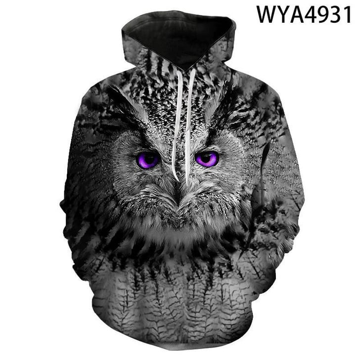 Owl 3d Printing Pullover Long Sleeve Hoodie Sweater