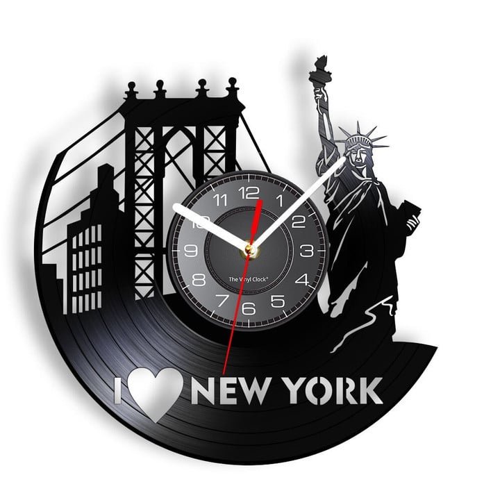 New York American City Skyline Record Wall Clock