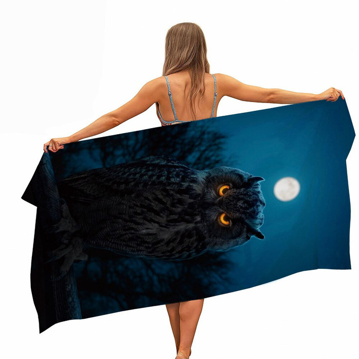 3d Luxury Owl Animal Round Beach, Shower Bath Towels