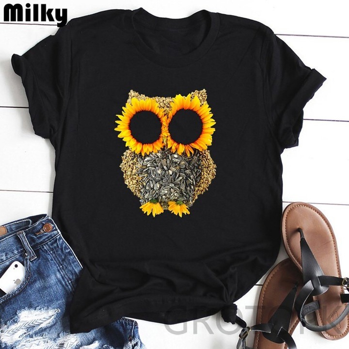 Summer Women's Sunflower Owl Aesthetic T-shirt