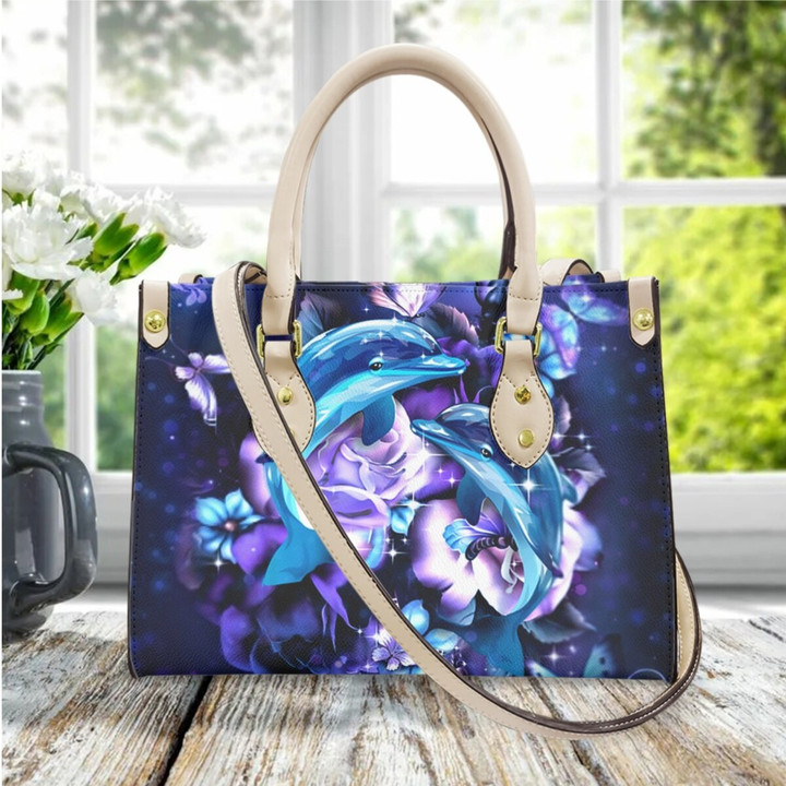 Blue Dolphin Purple Rose Design Handbags