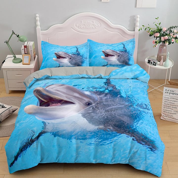 3D Dolphin In Blue Sea Queen King Size Bedding Sets