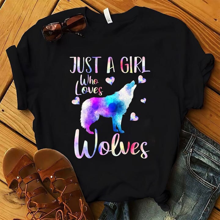 Just A Girl Love Wolves Short Sleeve O Neck Tshirt