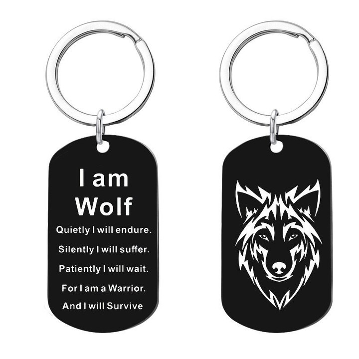 Double Side Engraved I am Wolf Dog Tag Necklace