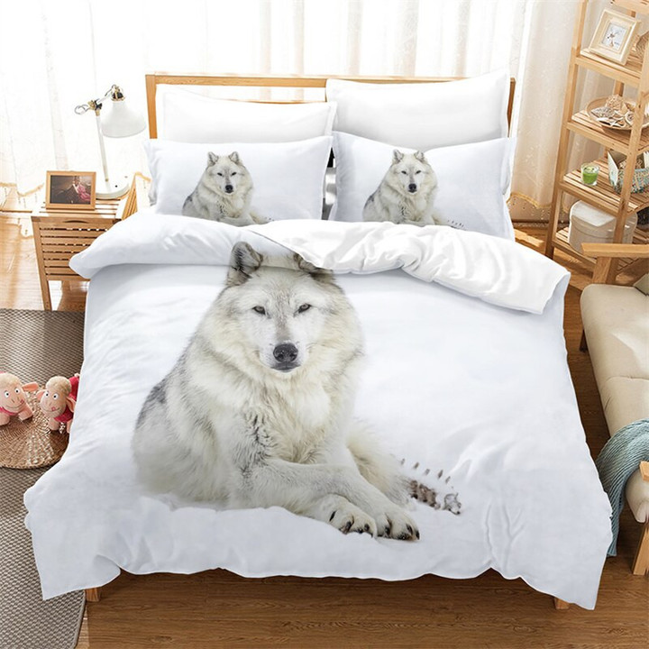 3D Wild Animal Duvet Cover Moon And Wolf Bedding Set