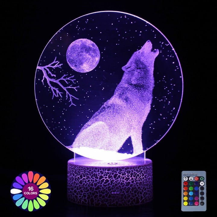 3D Lamp Engraved Wolf In Acrylic Night Light USB Battery Powered Remote Control 16 Colors Led Table Lamp Gifts Room Decor