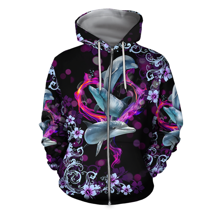 Love Dolphin 3D All Over Printed Hoodie Sweatshirt Casual Jacket Pullover