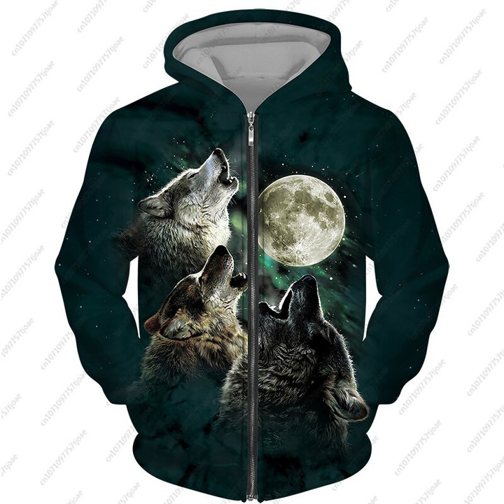 3D All Over Print Blue Wolf Animal Print Men's Hoodies Zipper Sweatshirt Unisex Streetwear Casual Jacket Coat