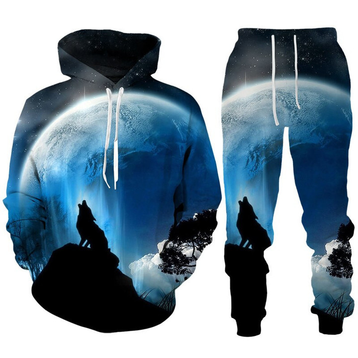 Wolves 3D Print Hoodie /trousers Fashion Couple Wear Jogging Sportswear Sportswear Suit Personality Men's Pullover
