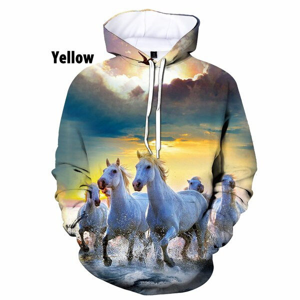 Unisex Horse 3D Printed Hoodies Men and Women Casual Sweaters Pullover Cartoon Long Sleeve Loose Hooded Sweatshirts