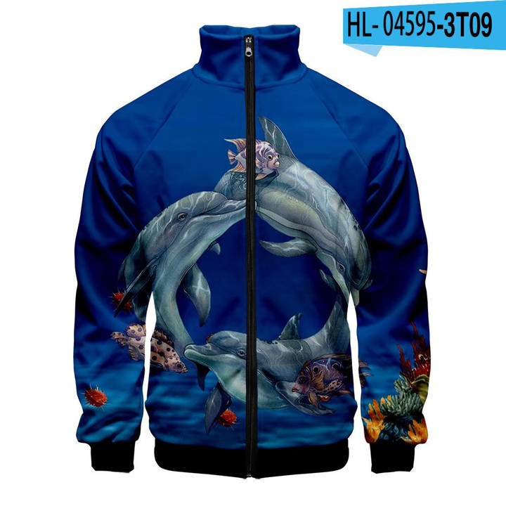 Dolphin 3D Jacket Hoodie Stand Collar Zipper Sweatshirt Casual Sportswear