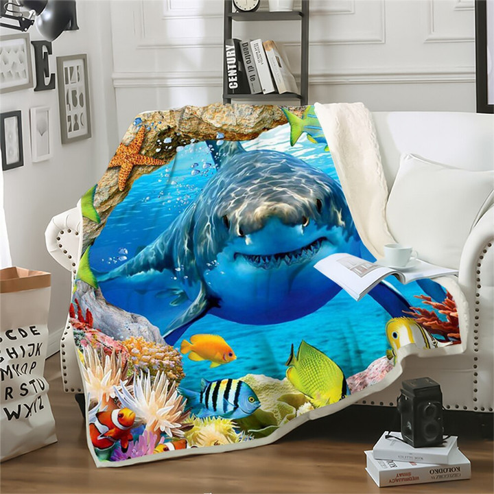 Shark 3D Printed Throw Blankets Double Layer