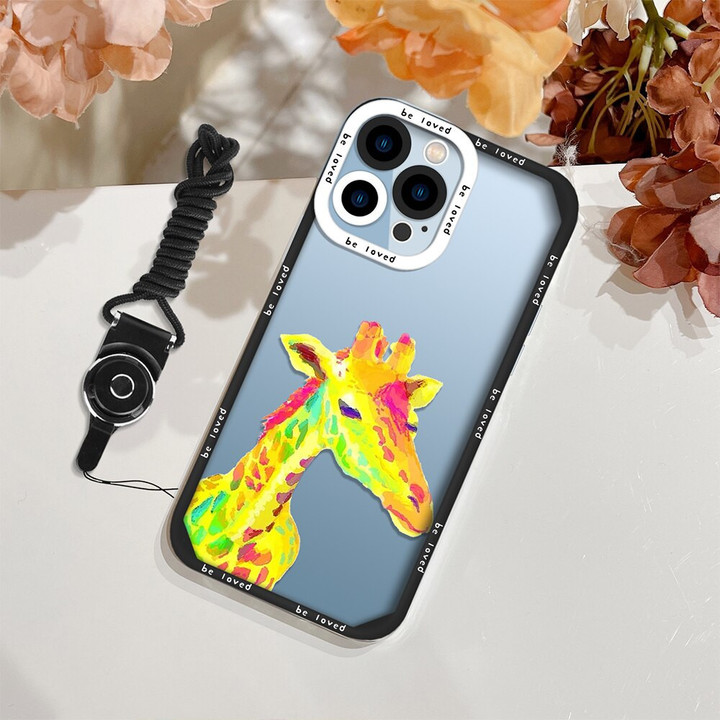 Cute Giraffe Clear Phone Case for iPhone 12 14 13 11 Pro Max Mini 7 8 Plus XS XR X Shockproof Shells Back Cover Cartoon Case