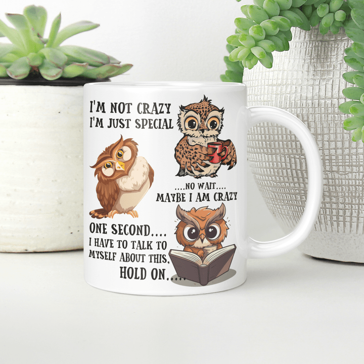 I'm Not Crazy I'm Just Special No Wait Maybe I Am Crazy One Second I Have To Talk To Myself About This, Hold On, Owl Mug