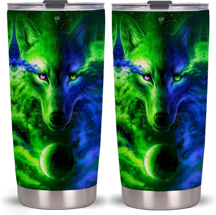 Wolf Stainless Steel 20oz Tumblers with Lid Gift for Men Dad Son Christmas Birthday