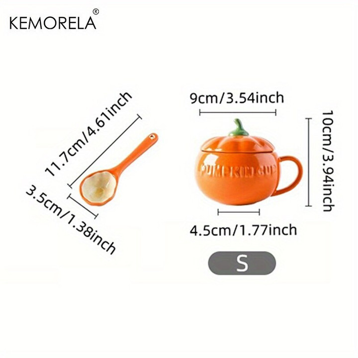 300/450ML Halloween Pumpkin Shaped Ceramic Cup With Spoon Kawaii Soup Mug With Lid Oatmeal Cup Creative Water Cup
