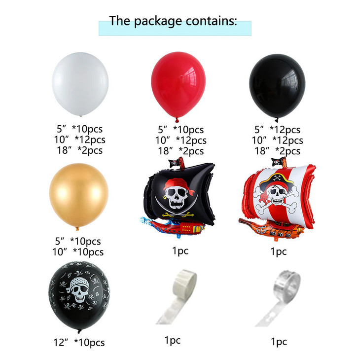 Halloween 108Pcs Pirate Ship Theme Balloon Garland Skeleton Latex Balloon