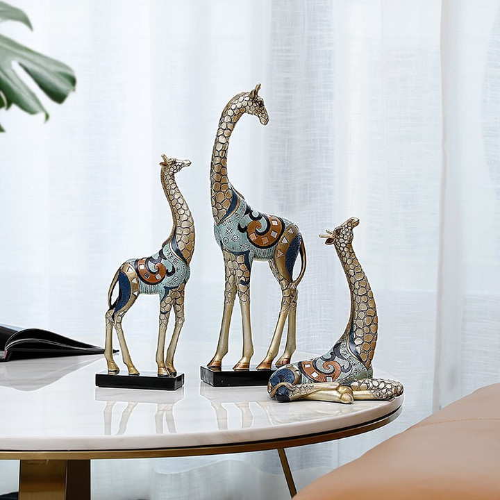 Colourful Pattern Mom Giraffe Figurine Glass Latticed Resin Giraffe Baby Miniature Decor Mother's Day Gift Ornament