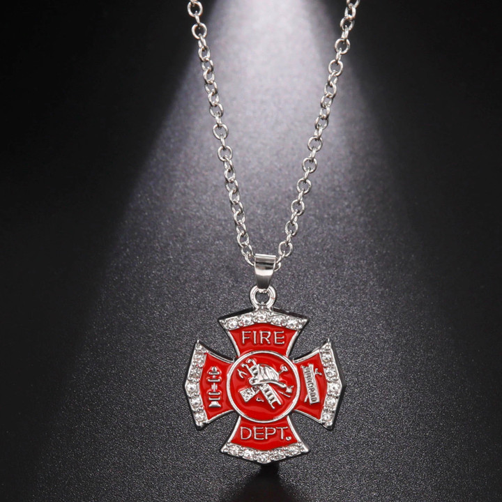 Fire Alarm Dept Necklace Fireman Safe Life Red Chain Firefighter Sheld Gift