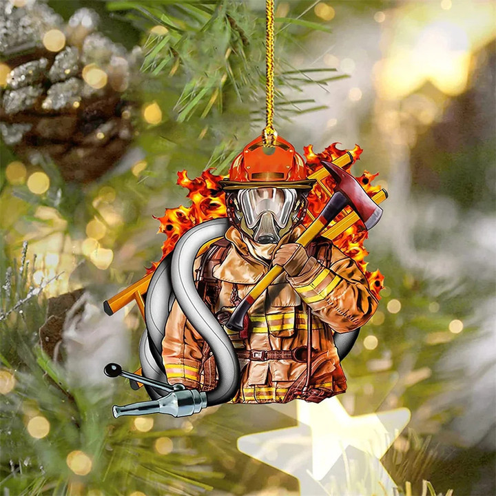 Christmas Fireman Ornaments Christmas Tree Firefighter 2D Acrylic Hanging Ornaments