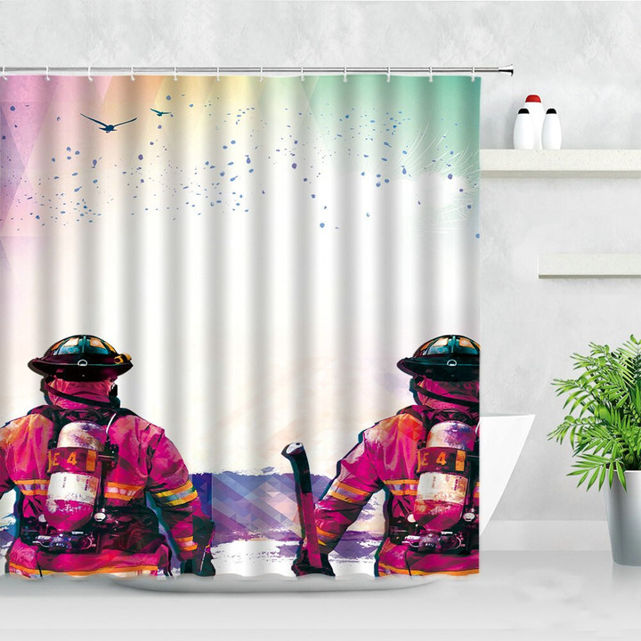 3D Firefighter Fire Fighting Pattern Waterproof Shower Curtains