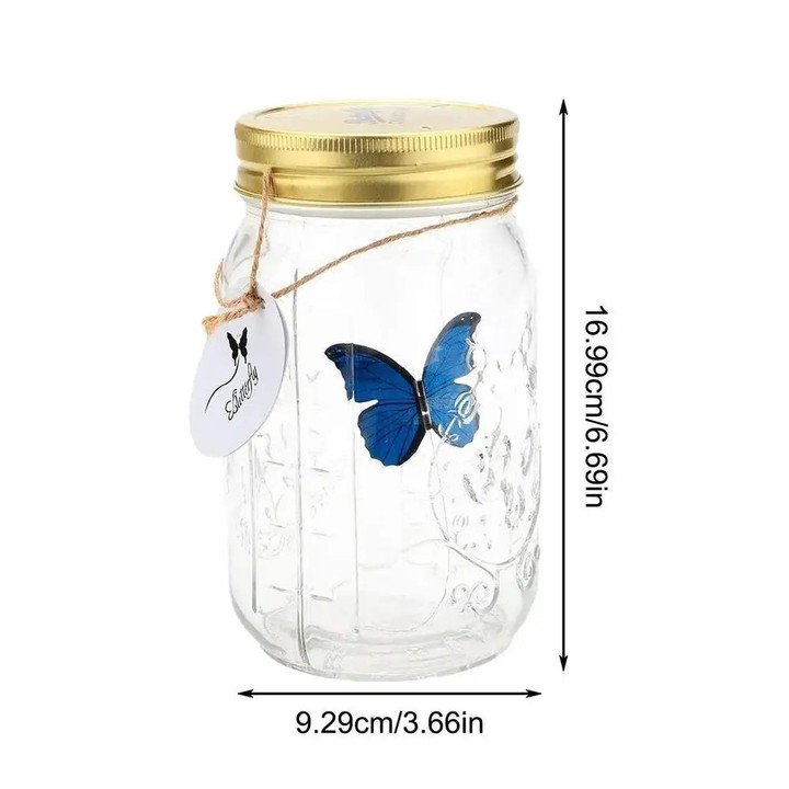 Magic Flying Butterfly Jar LED Lamp Glass Mason Jar Simulation Animated Butterfly Fly Insect Collecting Bottle Novelty Gift