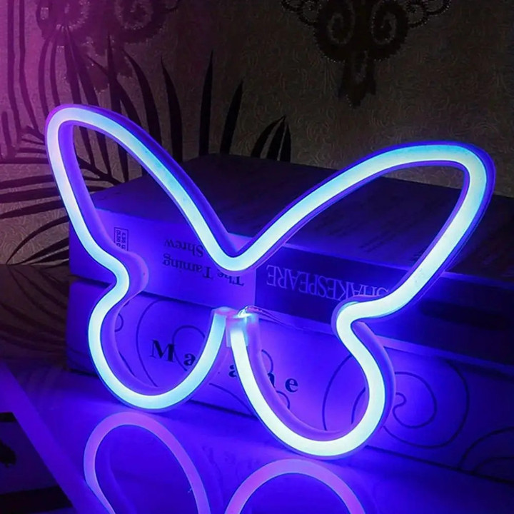 1pc Butterfly Shape LED Neon Sign, USB & Battery Powered Novelty Neon Mini Night Light, Bedroom Kids Room Party Wall Decor