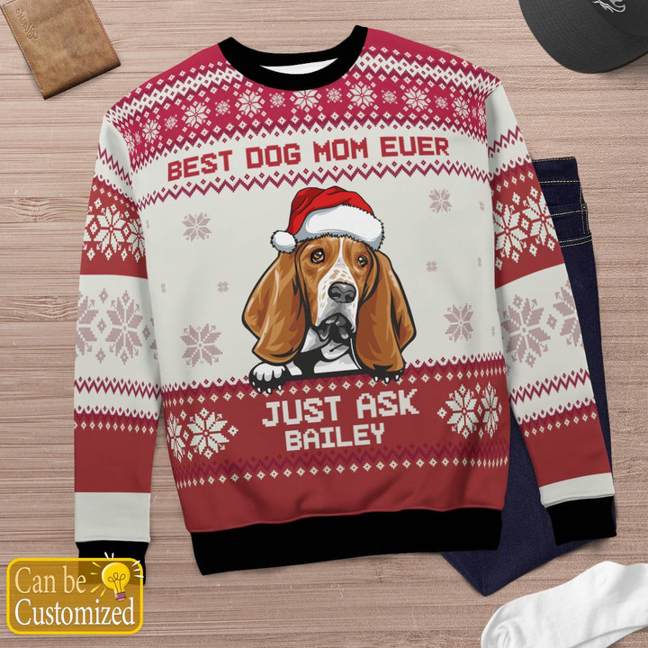 Best Dog Mom Ever Customized Basset Hound Christmas AOP Ugly Customized Sweater