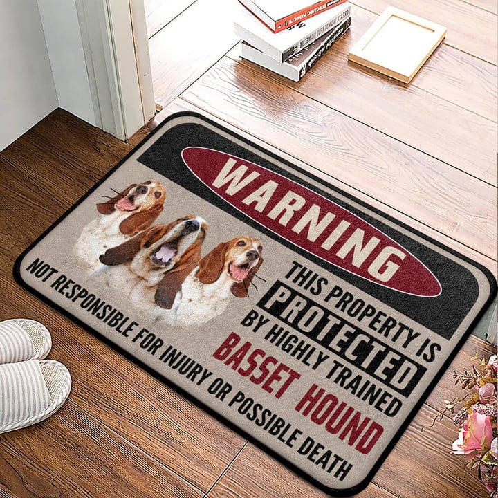 Warning This Property Is Protected By Highly Trained Basset Hound Superior Doormat