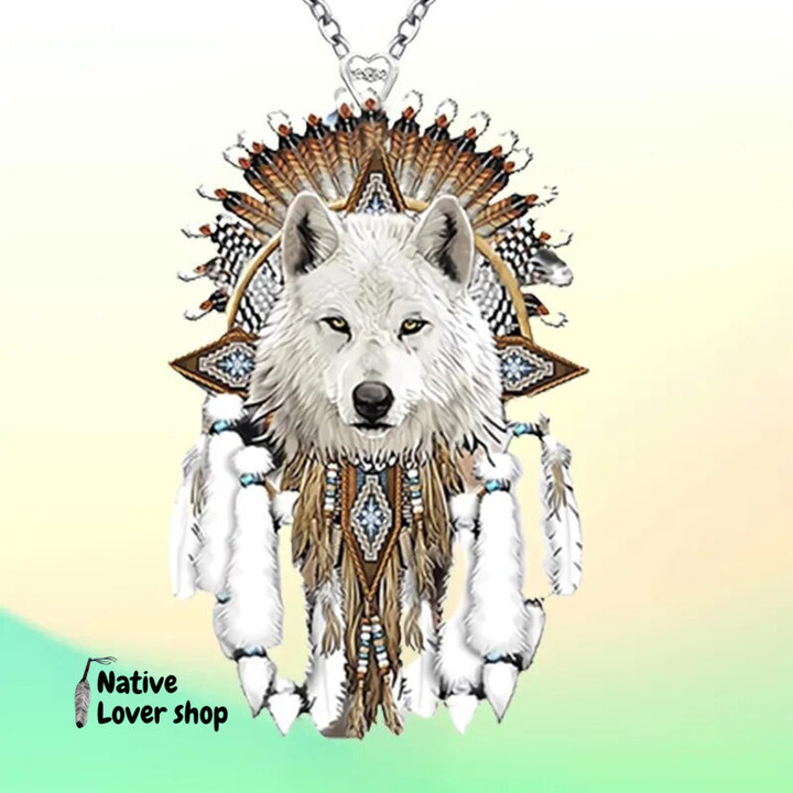 Personality White Wolf Pattern Fashion Acrylic Pendant Necklace 5