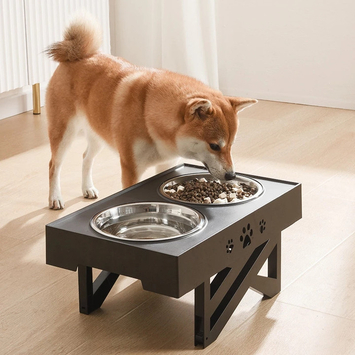 Dogs Double Bowls with Stand Adjustable Height Pet Feeding Dish Bowl