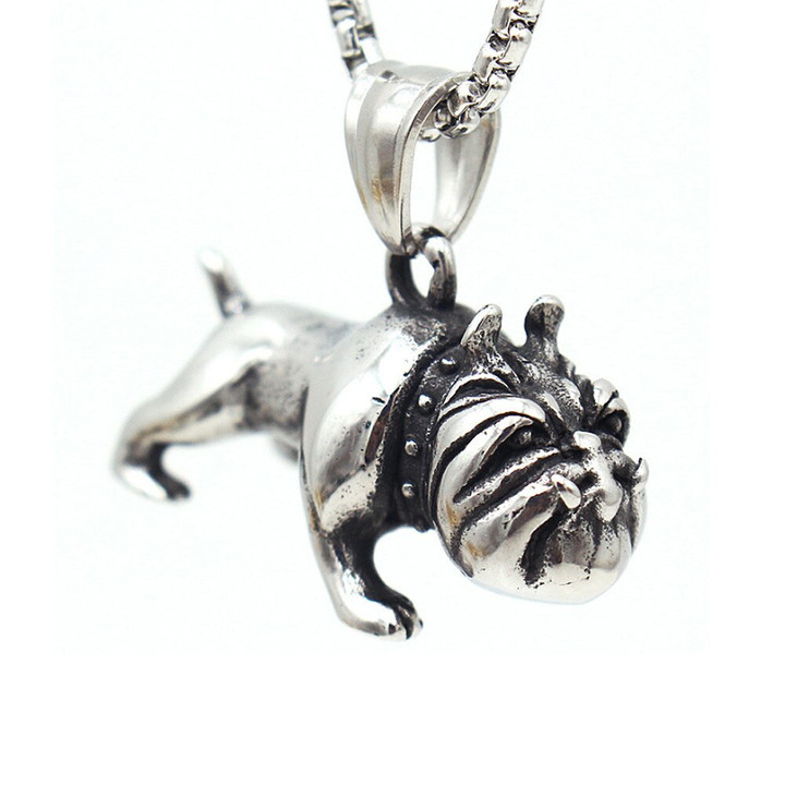Hip Hop Vintage Bulldog Pendant Necklace Stainless Steel Chain Necklace for Men Women & Gift for Friends