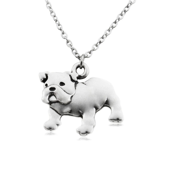 Cute Vintage Punk English Bulldog Dog Pet Pendant Necklace for Women Men Jewelry Chocker Girls Gift Stainless Steel Long Chain