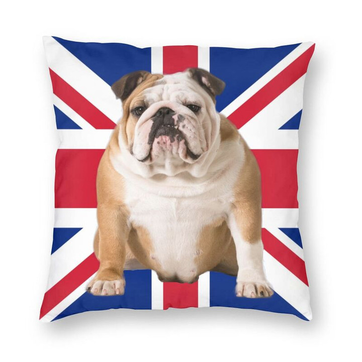 English Bulldog Square Throw Pillow Case Home Decor Fashion Pillow Cover British Flag Cushion Cover for Living Room